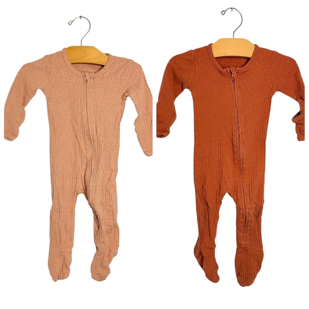 Kate Quinn Organic Cotton Ribbed Zip Footie Sleeper Set 6-9M Rust Peach 2pk